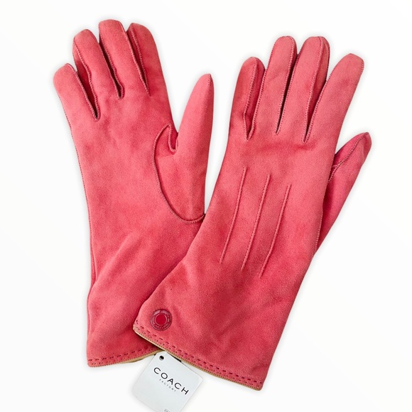 Coach Leather Suede Bubblegum Pink Gloves